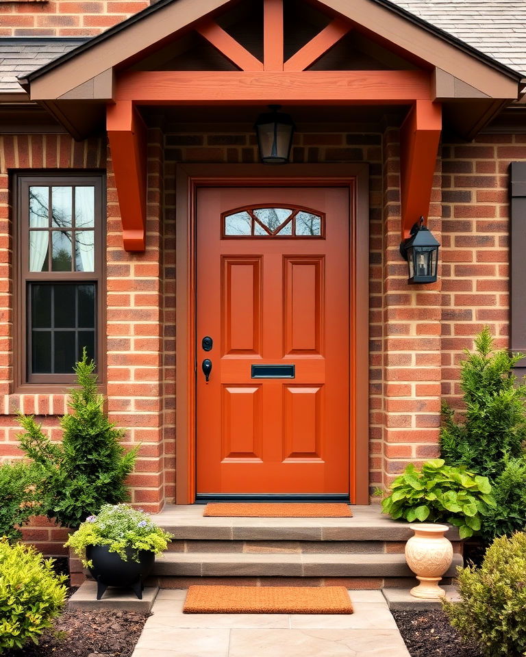 brown house with terracotta front door - 15 Brown House Front Door Colors