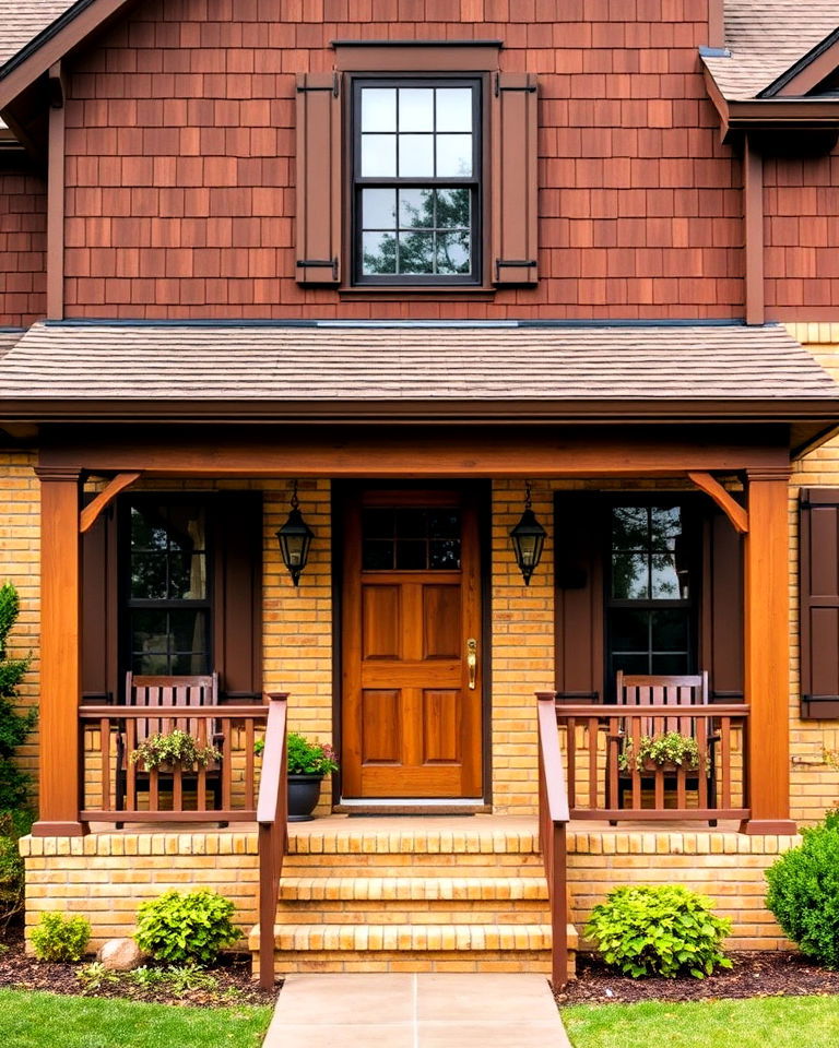 brown vinyl siding with yellow brick combination - 20 Vinyl Siding and Brick Combinations