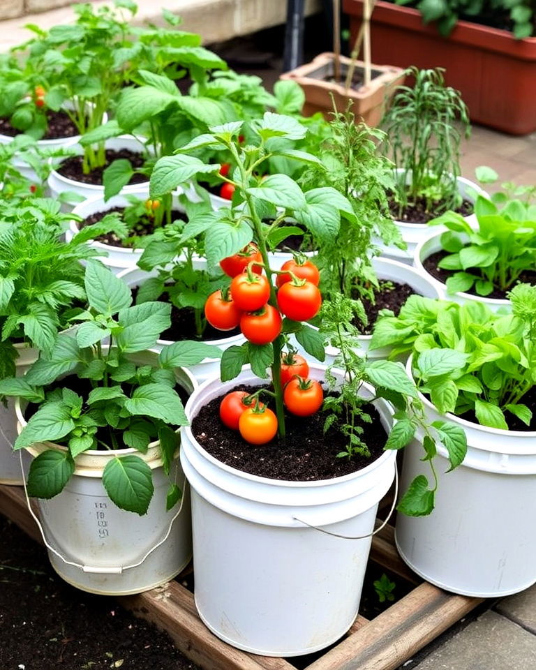 bucket vegetable patch for homegrown produce - 15 Bucket Garden Ideas