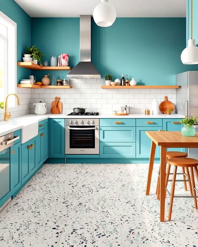 budget friendl terrazzo look vinyl flooring - 25 Vinyl Kitchen Flooring Ideas