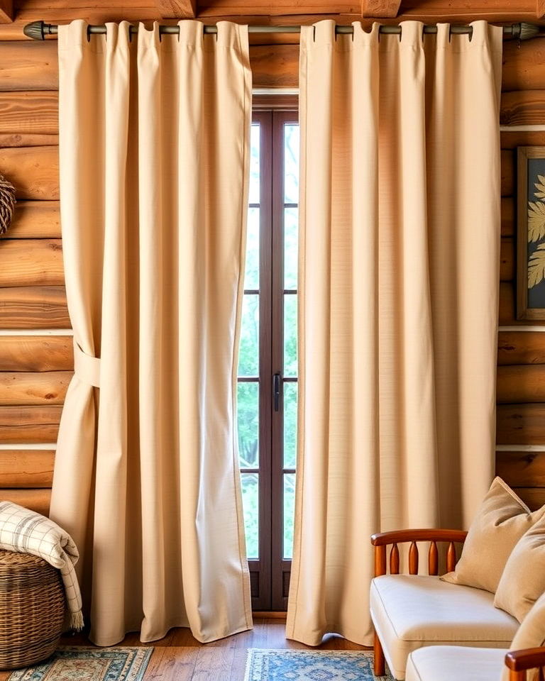 budget friendly canvas drop cloth curtains - 15 Cabin Curtains Ideas