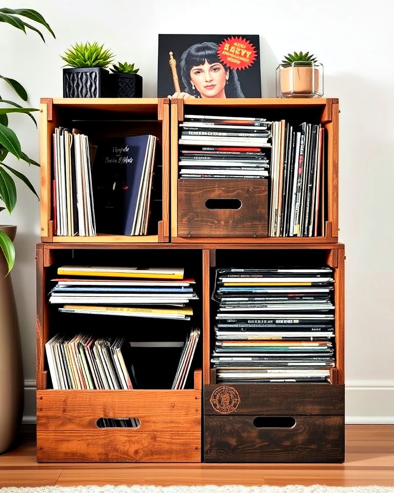 budget friendly crate style storage to vinyl record - 25 Vinyl Record Storage Ideas