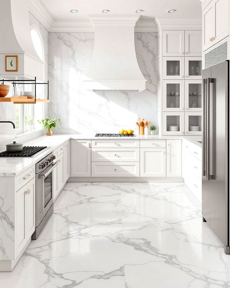 budget friendly marble look vinyl flooring - 25 Vinyl Kitchen Flooring Ideas