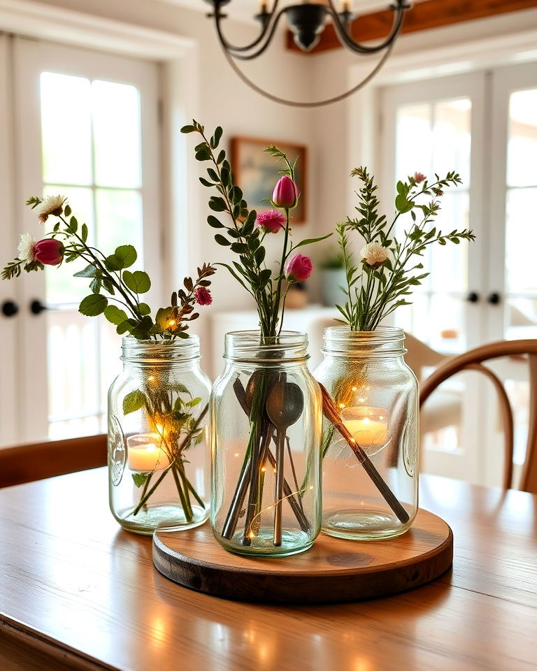 budget friendly mason jar decor - 40 Cottagecore Dining Room Ideas