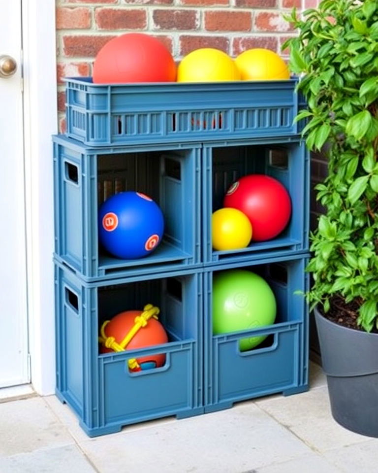 budget friendly milk crate storage units - 25 Outdoor Toy Storage Ideas