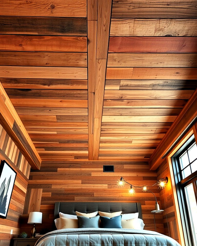 budget friendly reclaimed pallet wood ceiling - 15 Wood Plank Ceiling Ideas