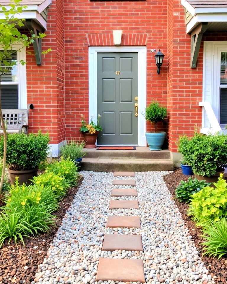 budget friendly small gravel pathway - 20 Small Front Yard Townhouse Landscaping Ideas