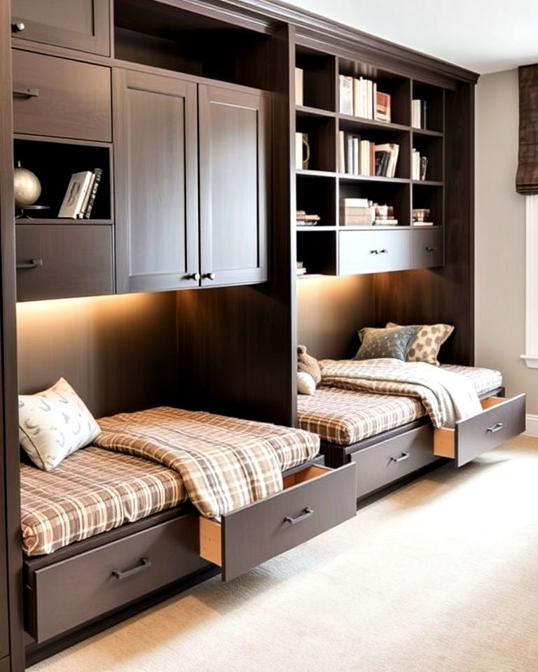 built in beds with storage - 40 Shared Kids Room Design Ideas