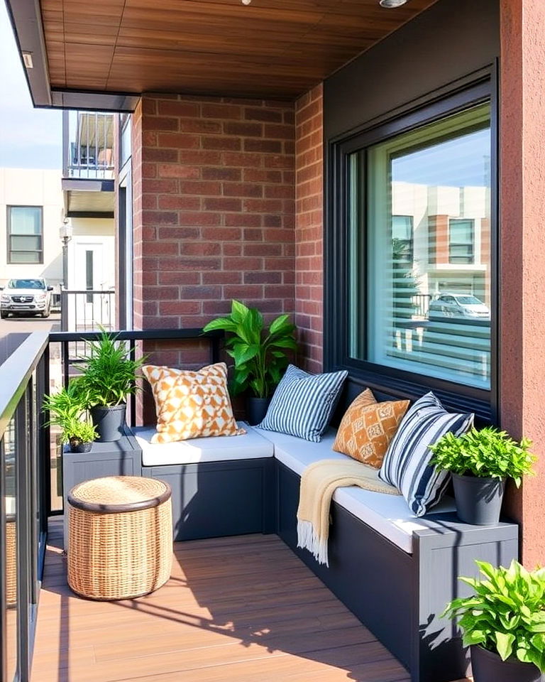 built in bench for second story balcony - 15 Second Story Balcony Ideas