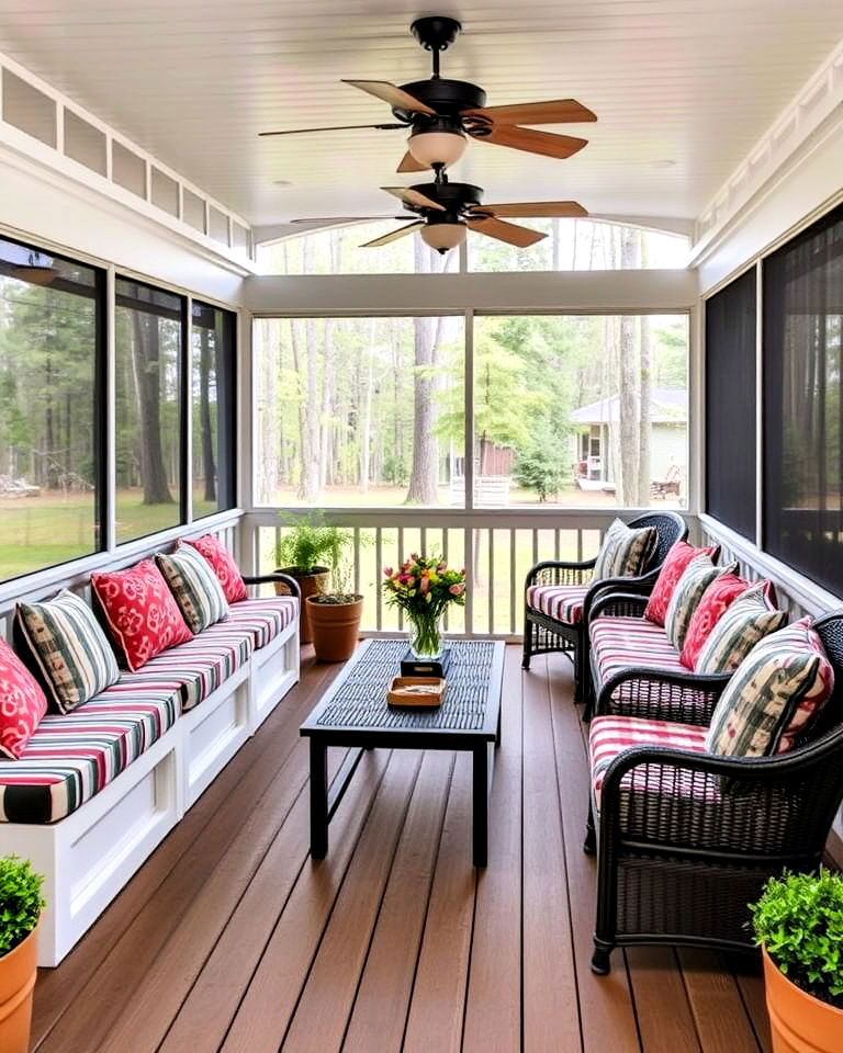 built in bench seating - 25 Screened-in Deck Ideas