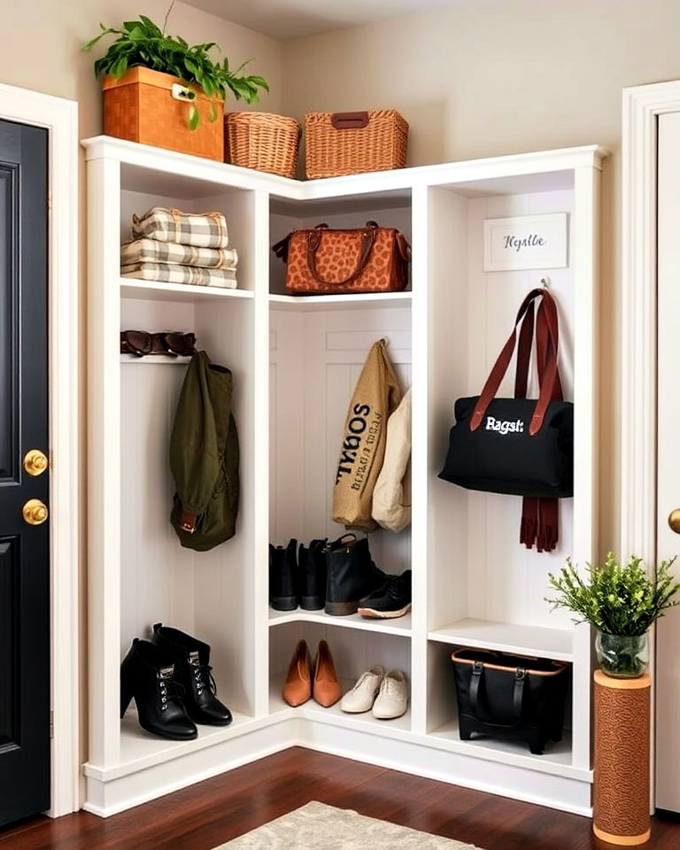 built in corner cubbies solution for a busy household - 15 Corner Entryway Ideas