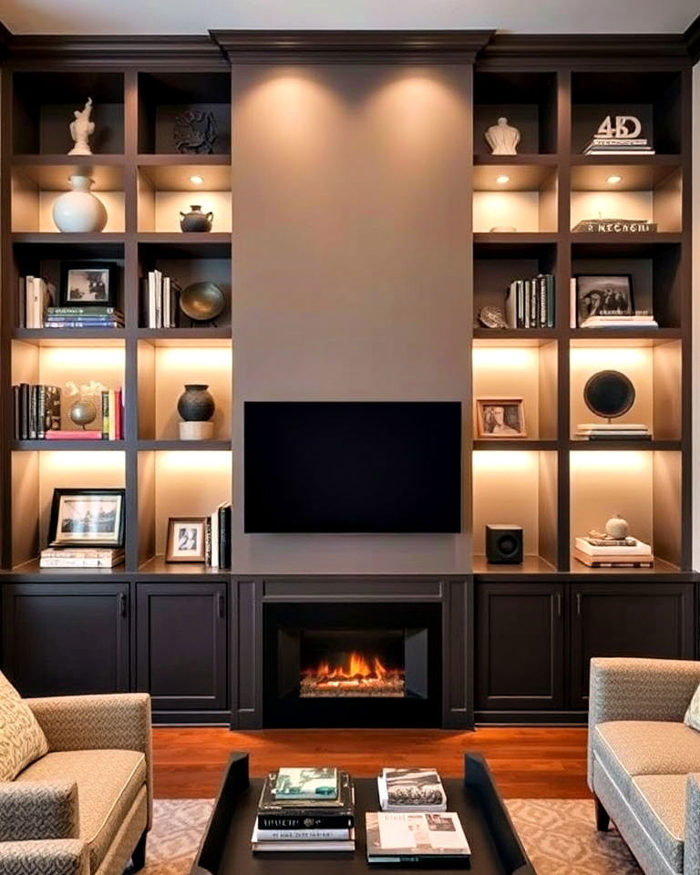 built in shelving design - 25 Transitional Interior Design Ideas