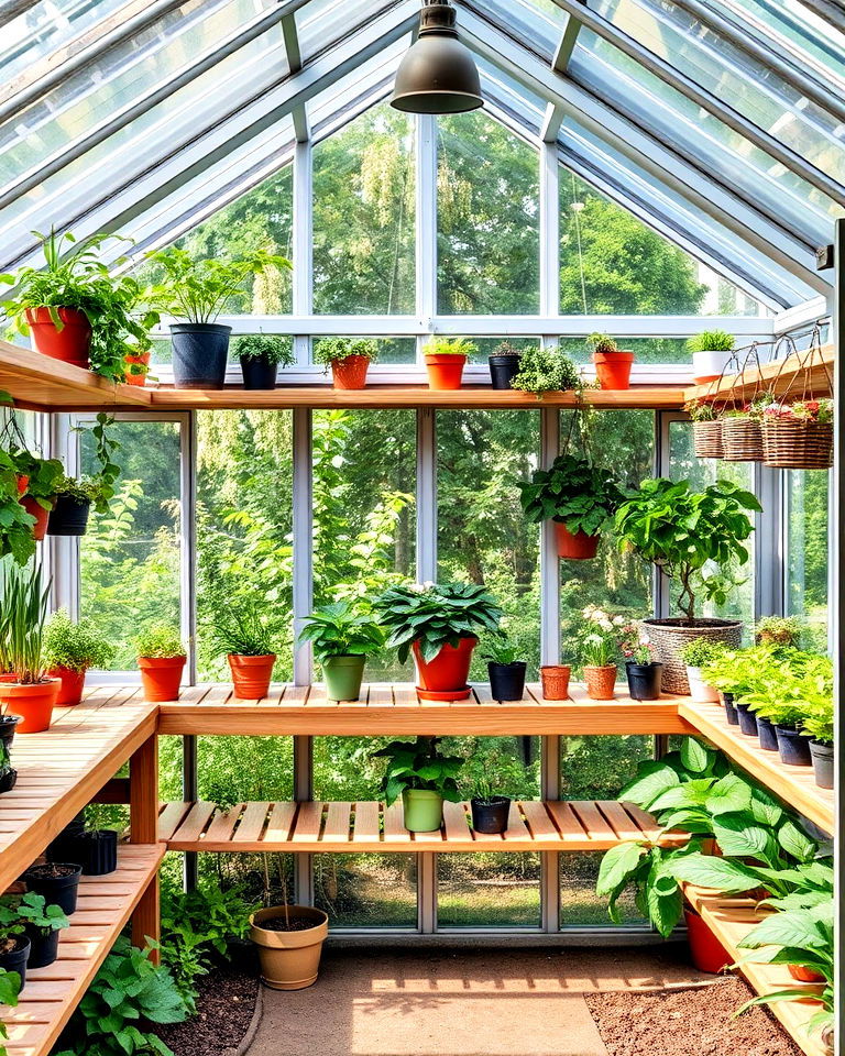 built in shelving for seamless design - 25 Greenhouse Shelving Ideas