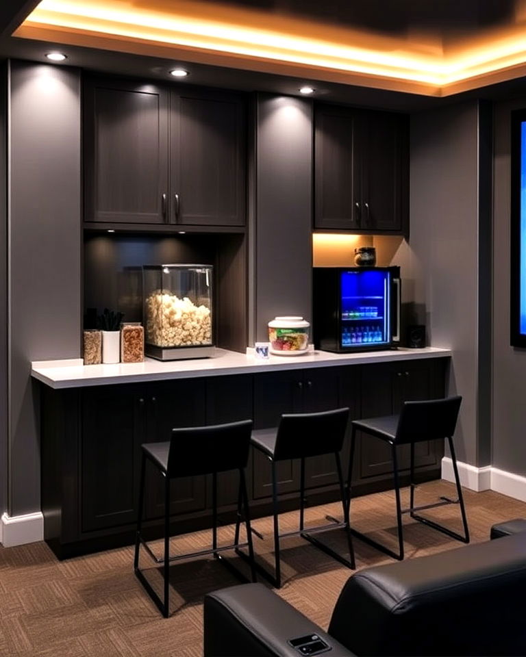 built in snack bar home theater - 25 Modern Home Theater Ideas