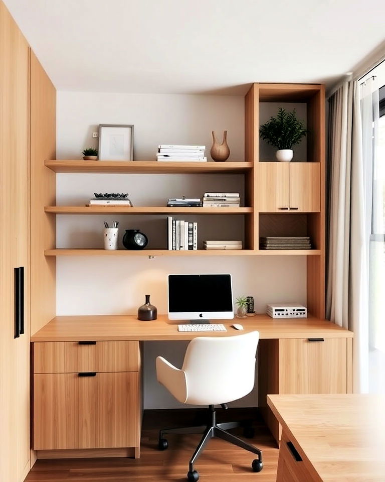 built in storage for a clutter free space built in storage for a clutter free space - 25 Japandi Home Office Ideas