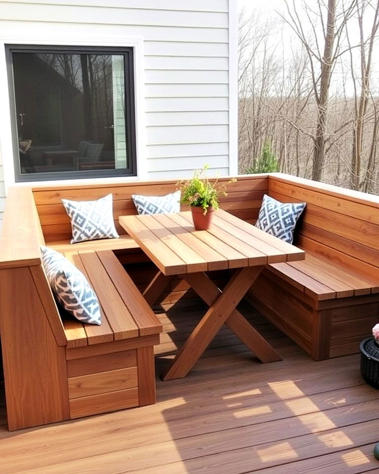 built in table seating combo for deck - 20 Deck Seating Ideas
