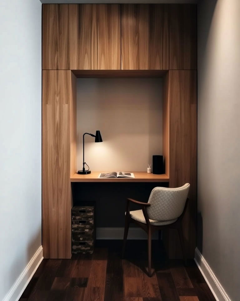 built in workspace nook - 30 Japandi Style Home Office Ideas