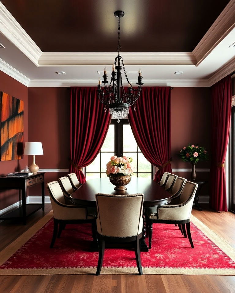 burgundy and brown dining room - 25 Colors That Go With Brown for Any Room