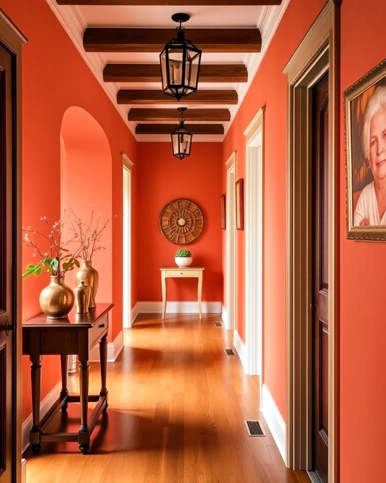burnt orange hallway for vibrant energy - 25 Hallway Paint Colors