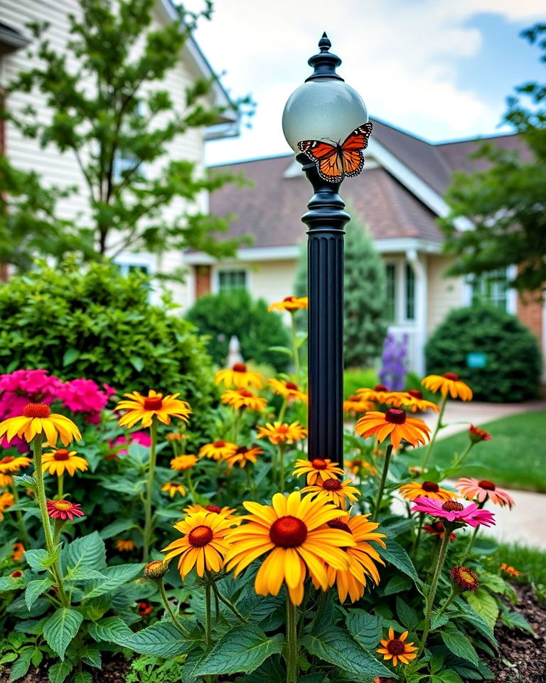 butterfly friendly plants lamp post - 15 Front Yard Lamp Post Landscaping Ideas