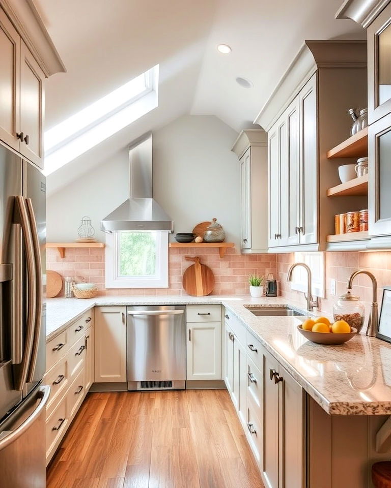cabinetry adjusted to angles for sloped ceiling kitchen - 15 Sloped Ceiling Kitchen Ideas