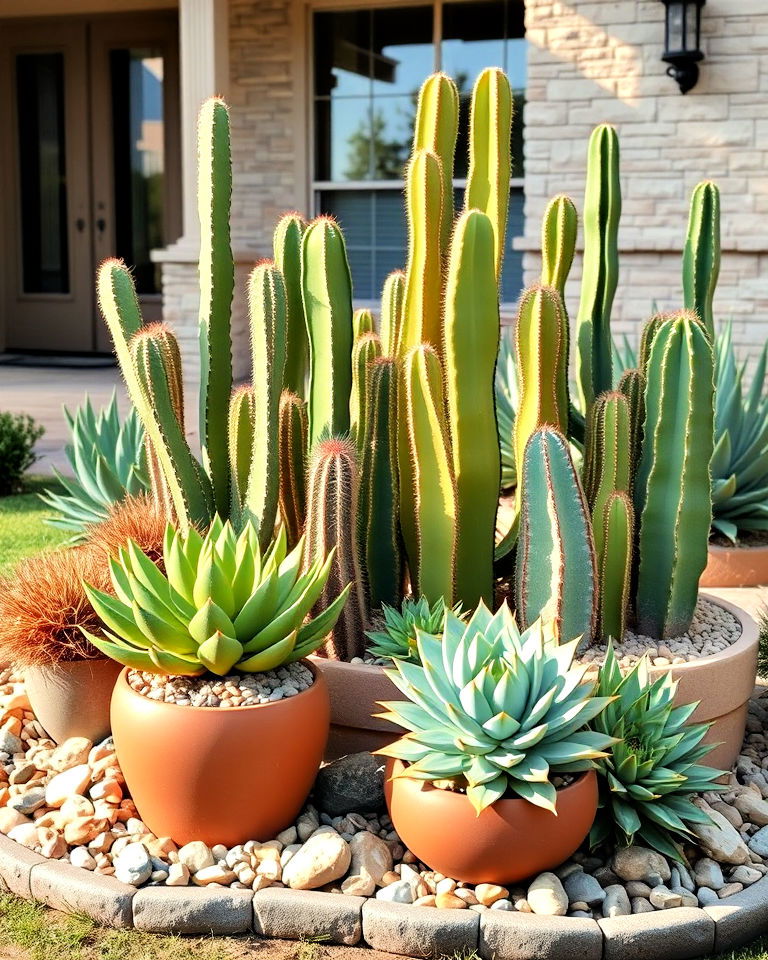 cactus and succulent arrangements - 25 Texas Front Yard Landscaping Ideas
