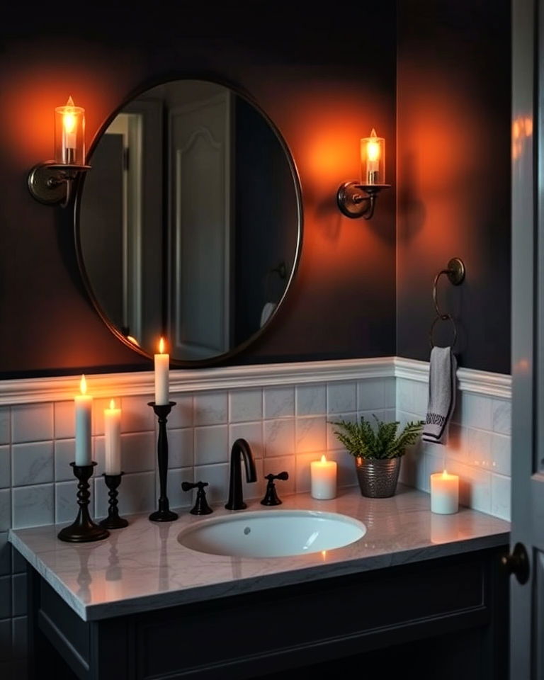 candlelight ambiance dark academia bathroom - 25 Dark Academia Bathroom Ideas