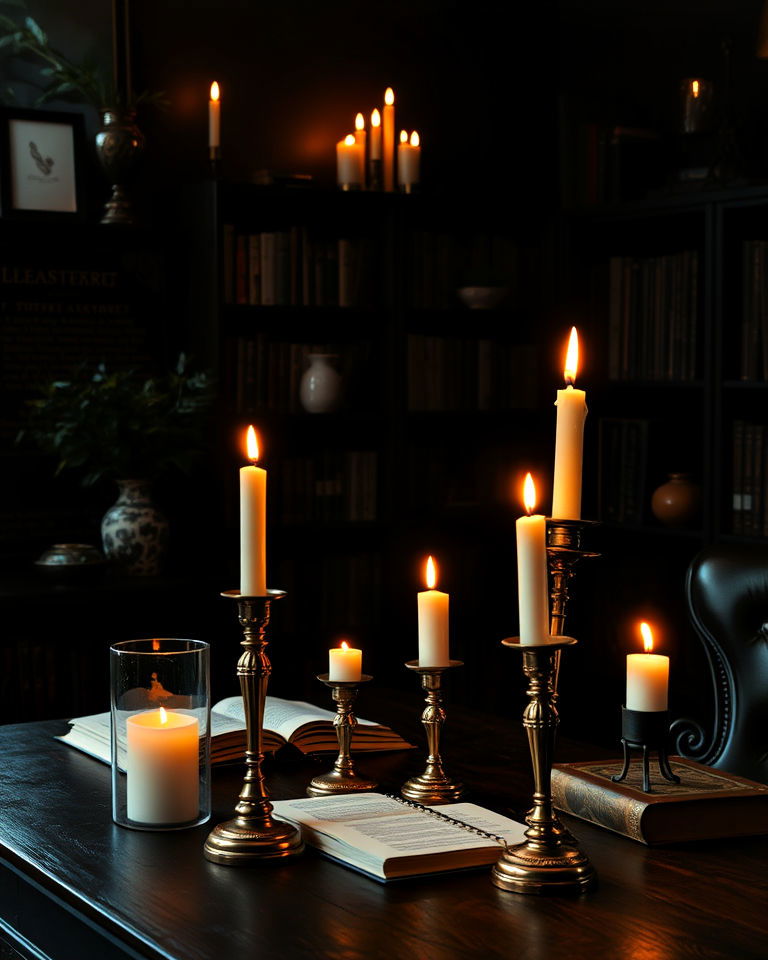candlelit ambiance dark academia study room - 15 Dark Academia Study Room Ideas
