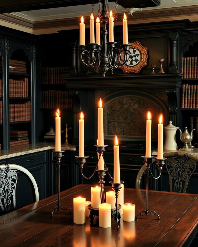 candles and candelabras dark academia kitchen - 25 Dark Academia Kitchen Ideas