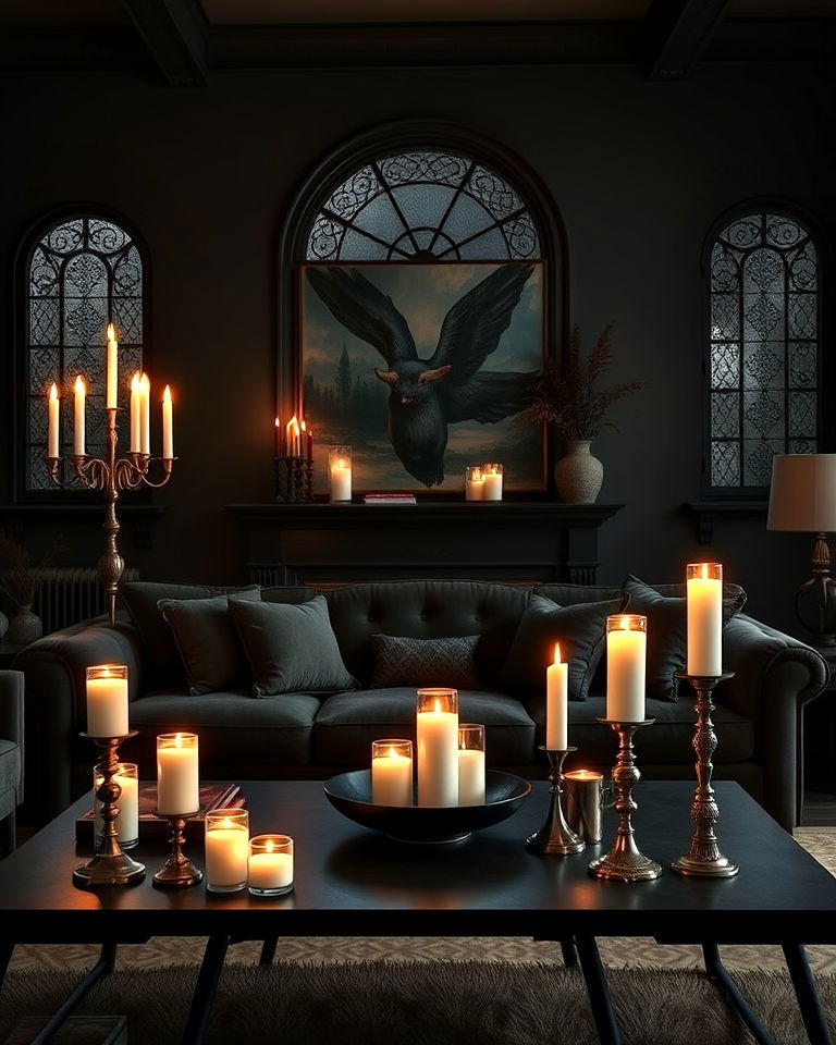 candles and candelabras for soft lighting - 25 Dark Academia Living Room Ideas