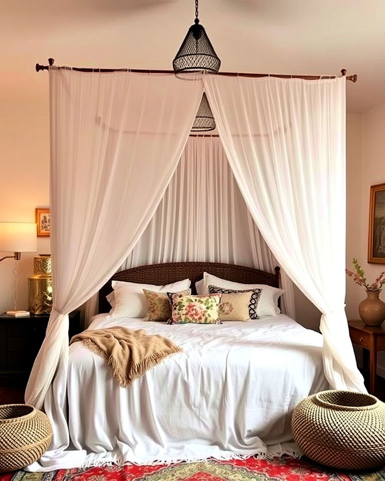 canopy beds with light fabrics - 15 Bohemian Moroccan Bedroom Ideas