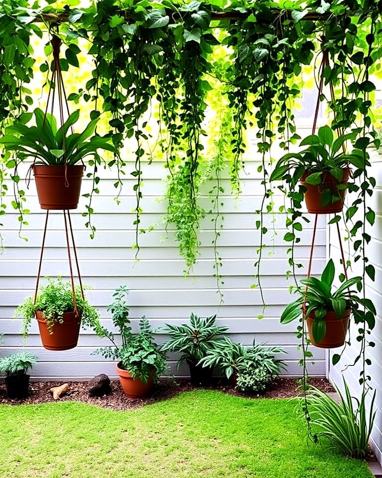 canopy garden with hanging planters - 15 Meditation Garden Ideas