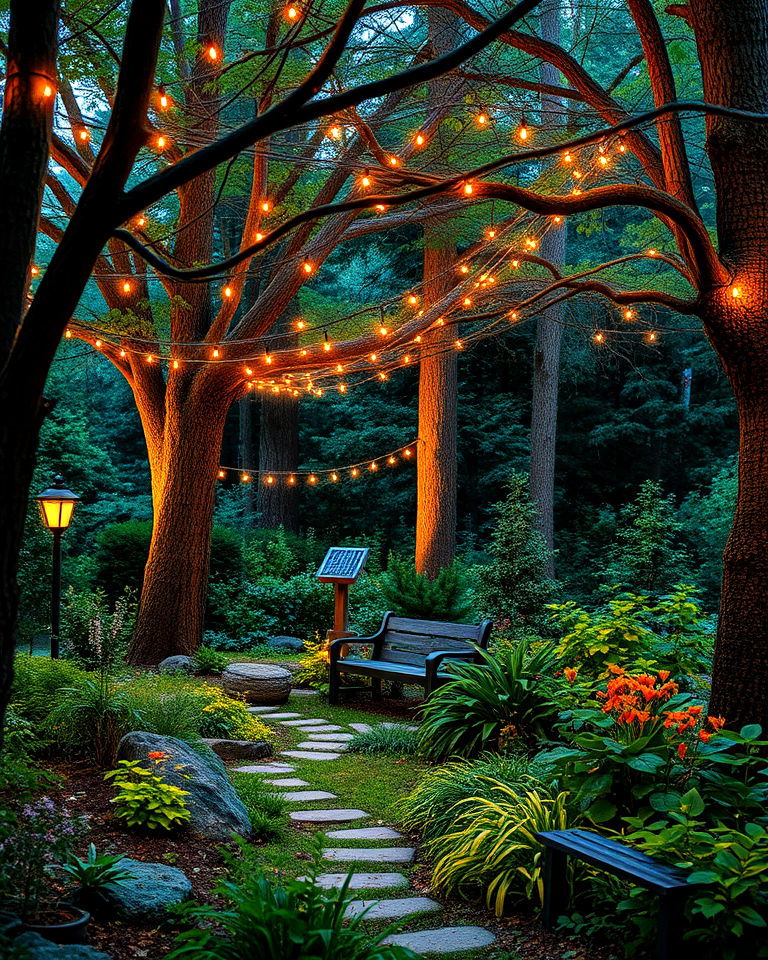 canopy of lights for woodland garden - 15 Woodland Garden Ideas