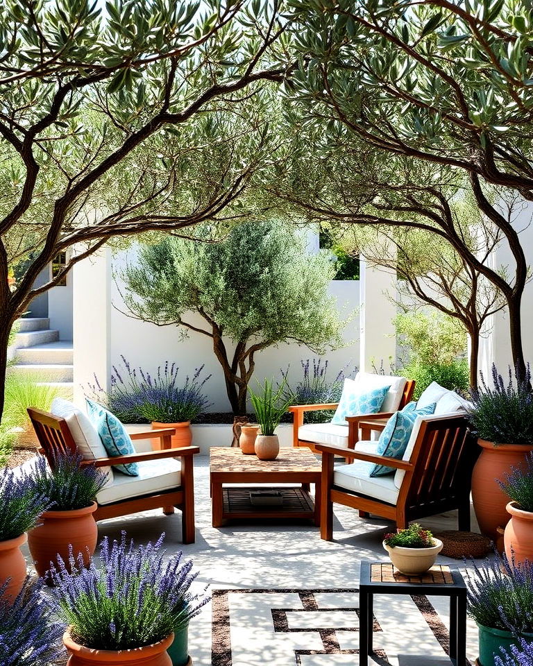 canopy seating with olive branches greek garden - 25 Greek Garden Ideas