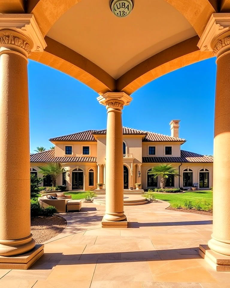 cantera stone columns mansion - 25 Mediterranean Mansion Ideas