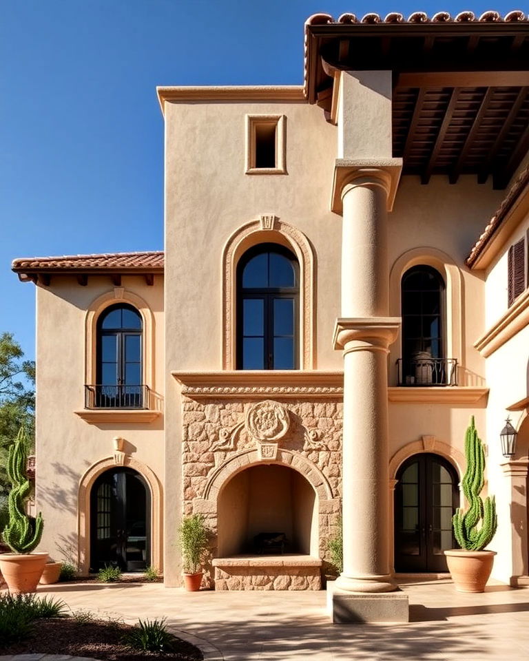 cantera stone features mexican home - 25 Mexican Style House Design Ideas