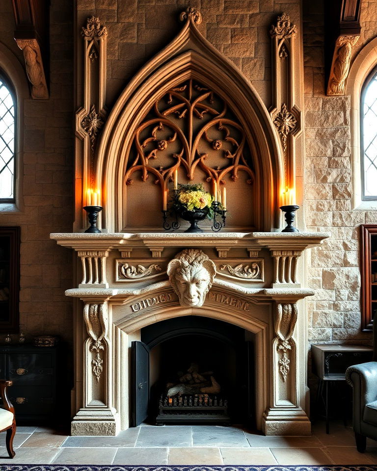 carved stone fireplace - 25 Gothic Interior Design Ideas