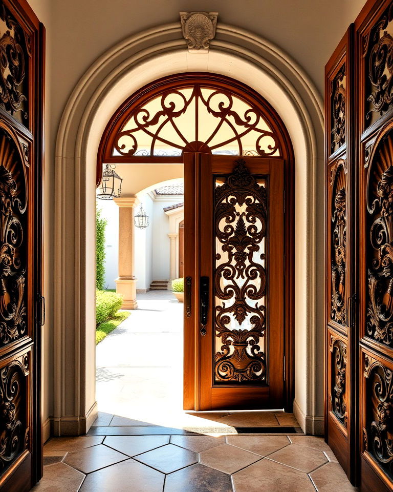 carved wooden door for mansion - 25 Mediterranean Mansion Ideas