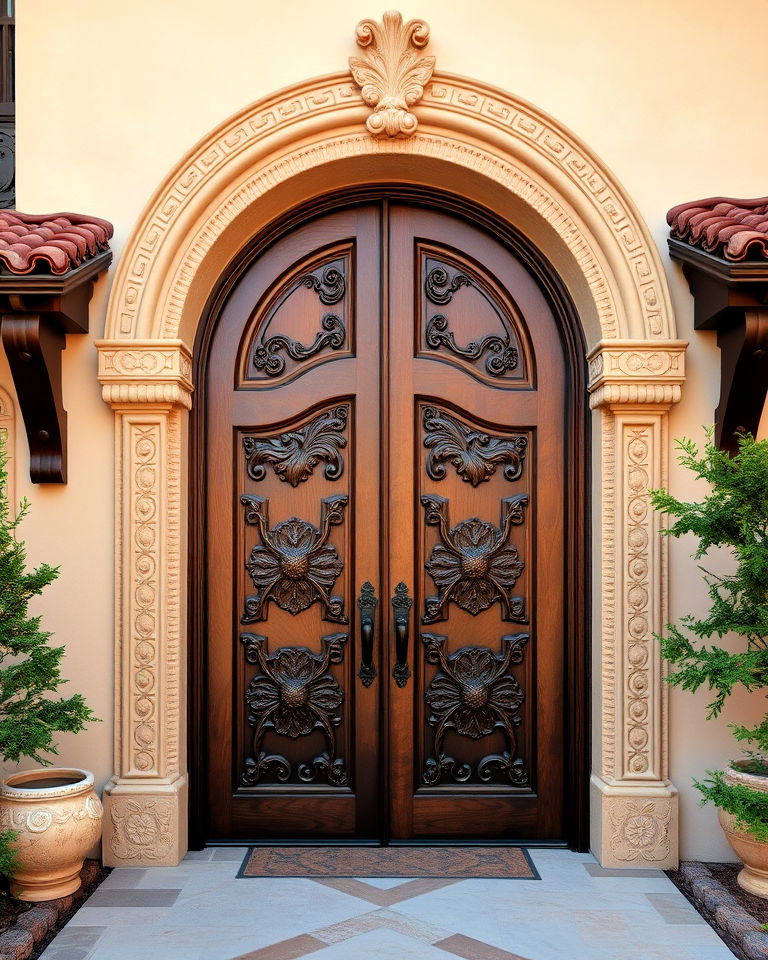 carved wooden doors for mediterranean home - 25 Mediterranean House Exterior Ideas