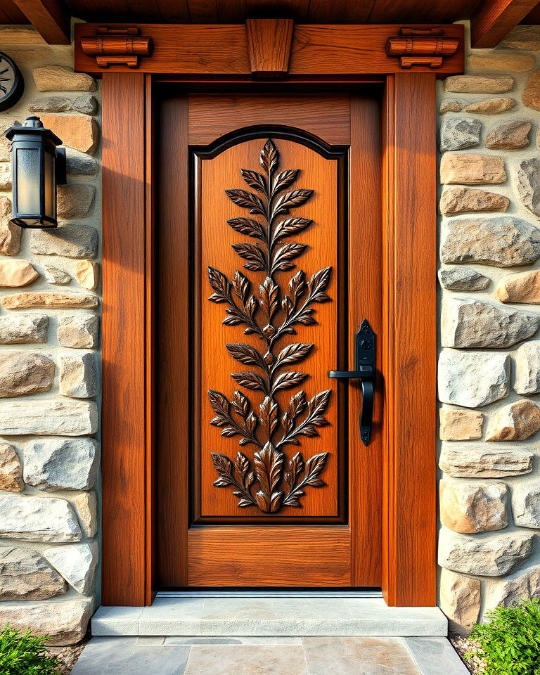 carved wooden patterns front door - 20 Rustic Front Door Ideas