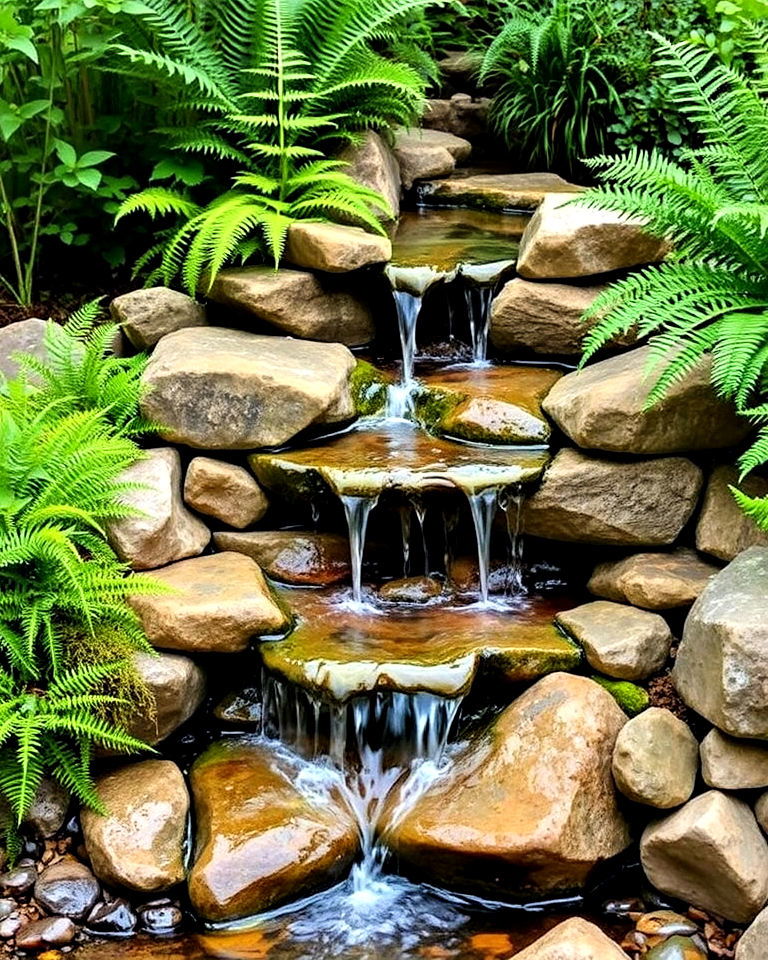 cascading rock garden waterfall - 20 Water Garden Ideas