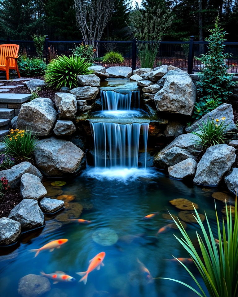cascading waterfall introduces movement and sound to your pond - 15 Large Pond Landscaping Ideas