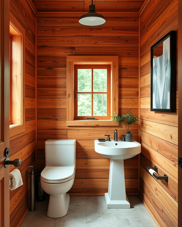 cedar paneling for small rustic spaces - 25 Small Rustic Bathroom Ideas