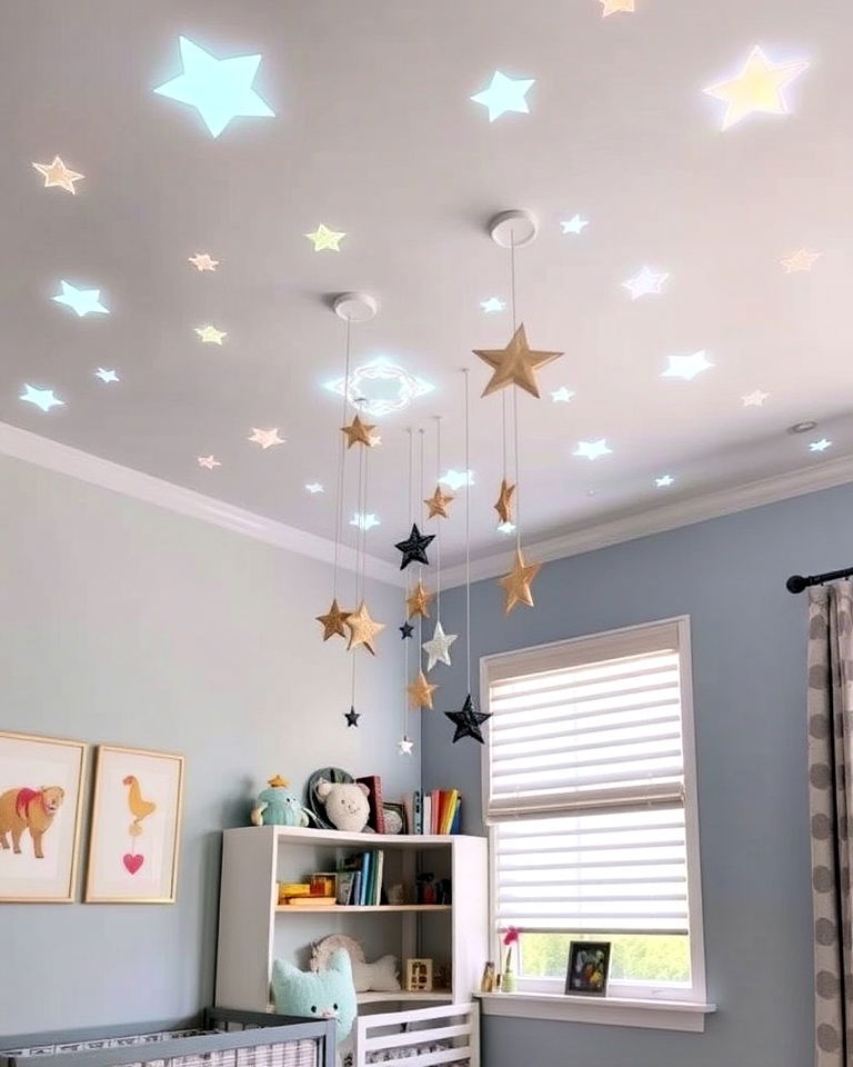 ceiling decor shared kids room for visual interest - 40 Shared Kids Room Design Ideas