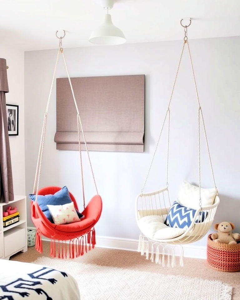 ceiling hooks for hanging chairs - 40 Boy and Girl Shared Small Room Ideas