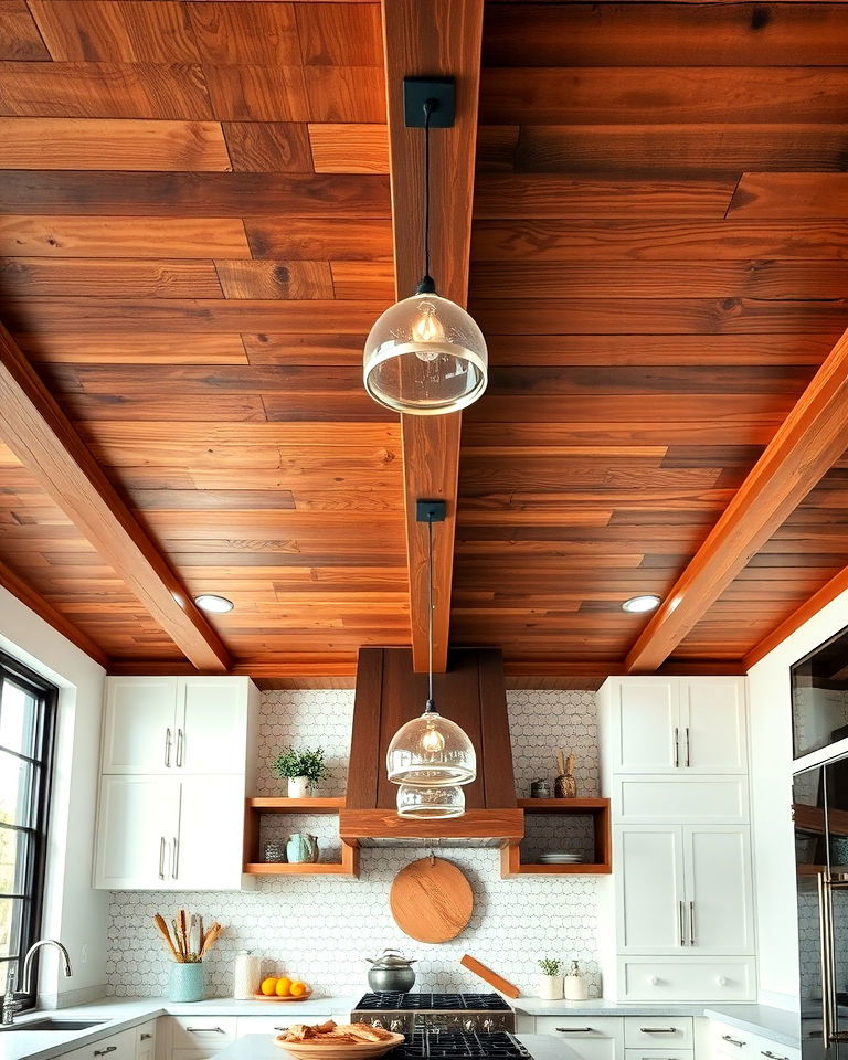 ceiling wood paneling in modern rustic kitchen - 25 Modern Rustic Kitchen Ideas