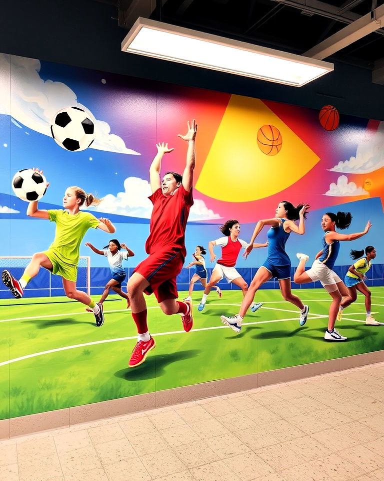 celebration of sports shcool mural - 40 School Mural Ideas