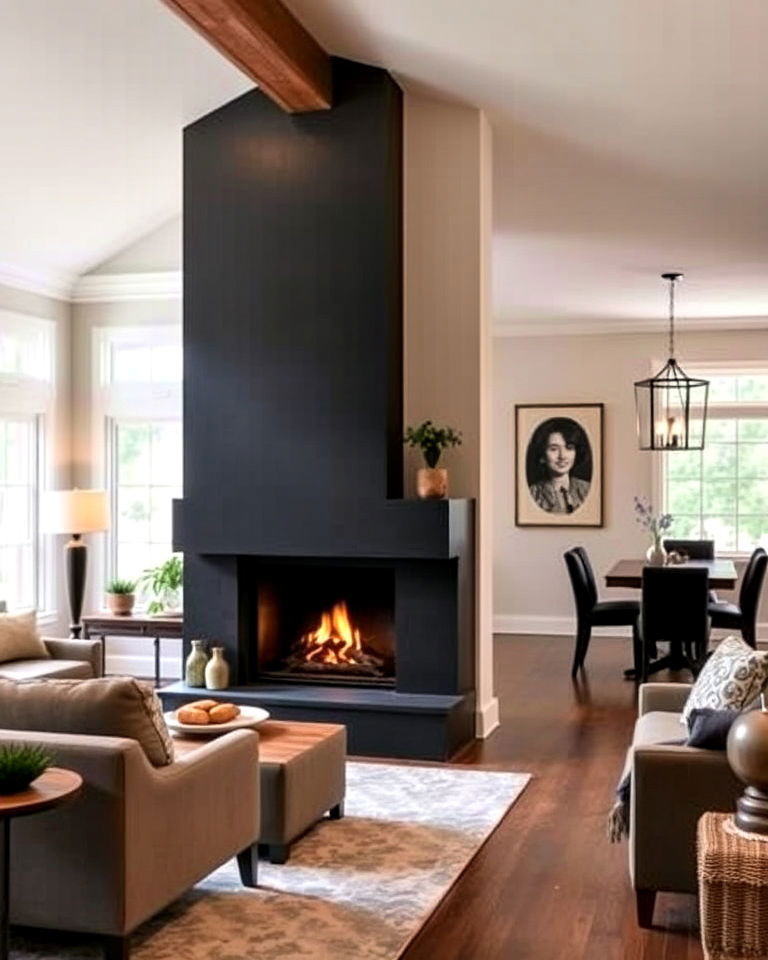 central fireplace living room and dining room combo - 30 Living Room Dining Room Combos
