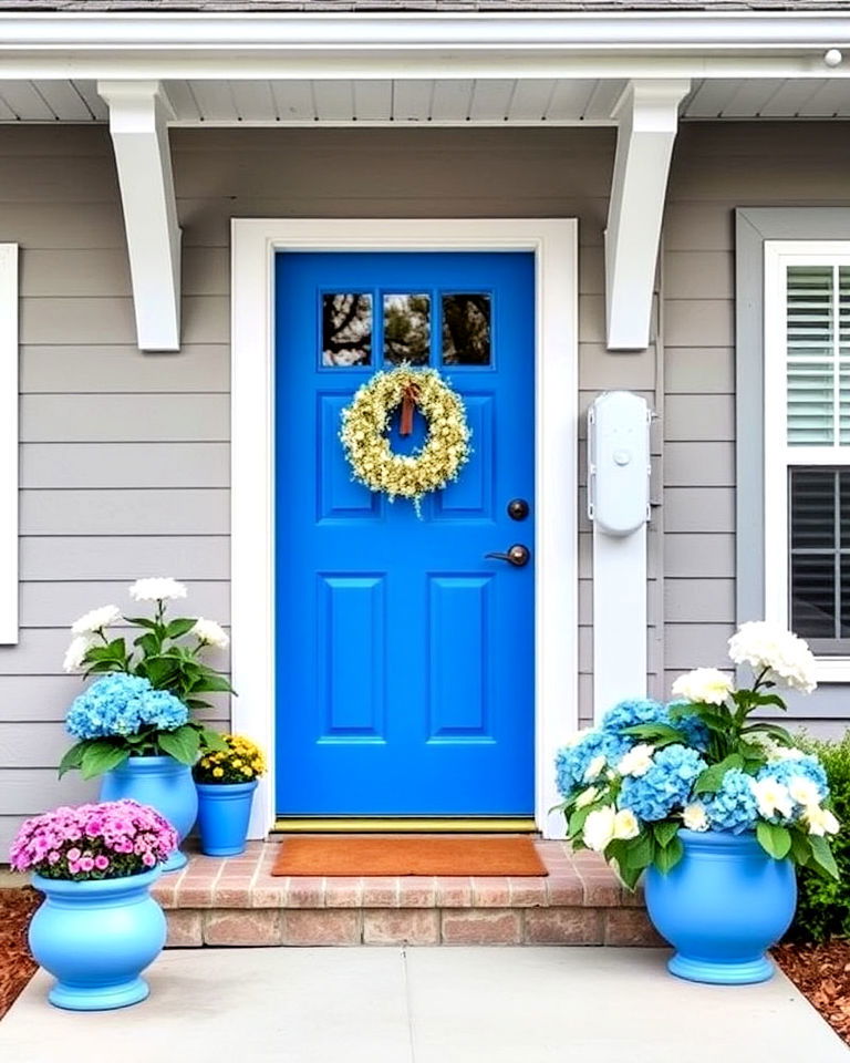 cerulean blue for a pop of color - 25 Grey House With Blue Door Ideas