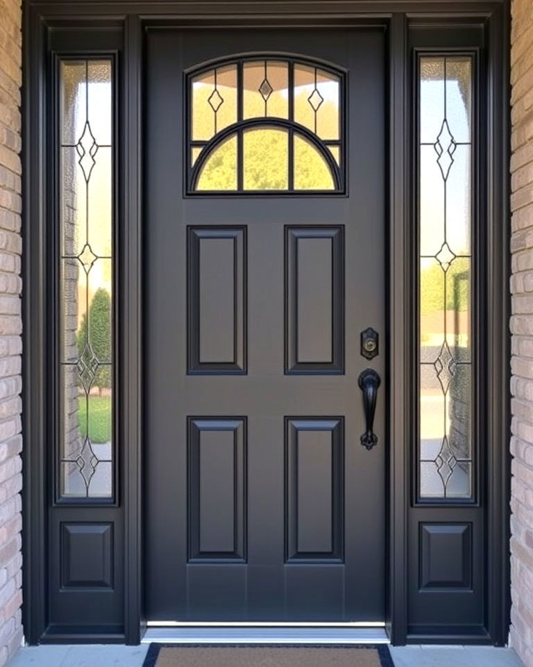 charcoal gray door with glass inserts - 15 Dark Gray Front Door Ideas
